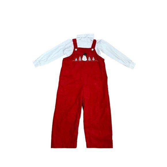 Rebecca Raggs Other - Rebecca Raggs Original Christmas Snowman Corduroy Overalls & White Long Sleeve S